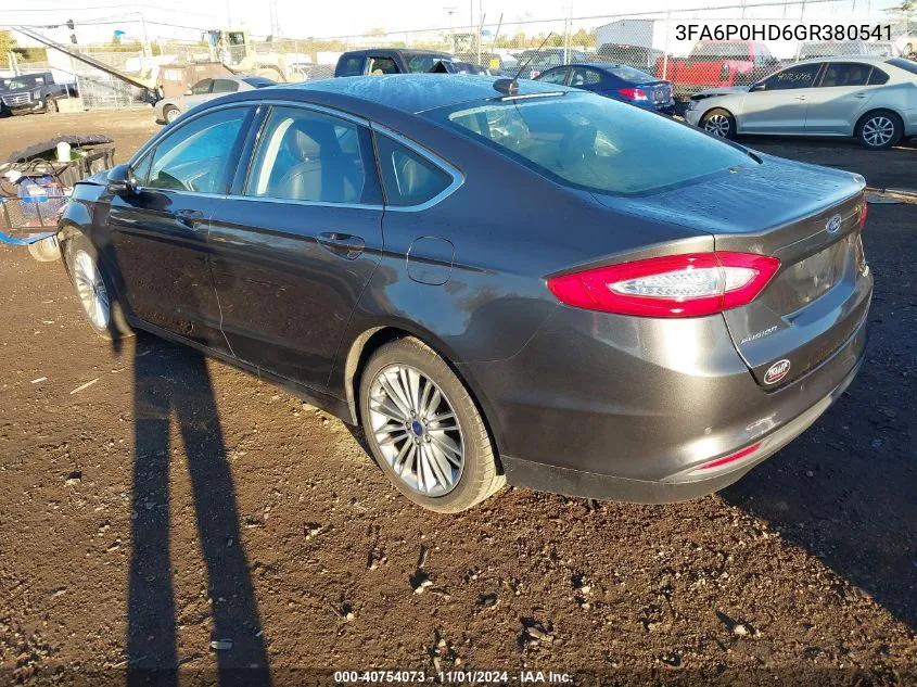 2016 Ford Fusion Se VIN: 3FA6P0HD6GR380541 Lot: 40754073