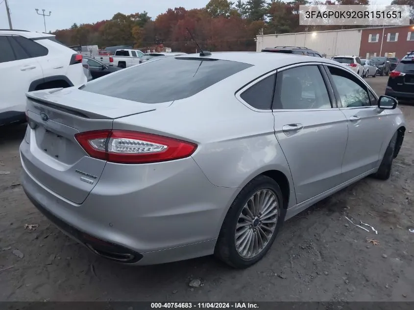 2016 Ford Fusion Titanium VIN: 3FA6P0K92GR151651 Lot: 40754683