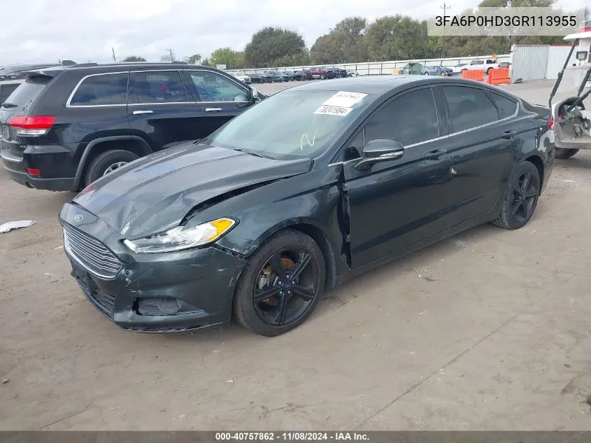 2016 Ford Fusion Se VIN: 3FA6P0HD3GR113955 Lot: 40757862