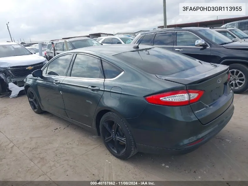 2016 Ford Fusion Se VIN: 3FA6P0HD3GR113955 Lot: 40757862