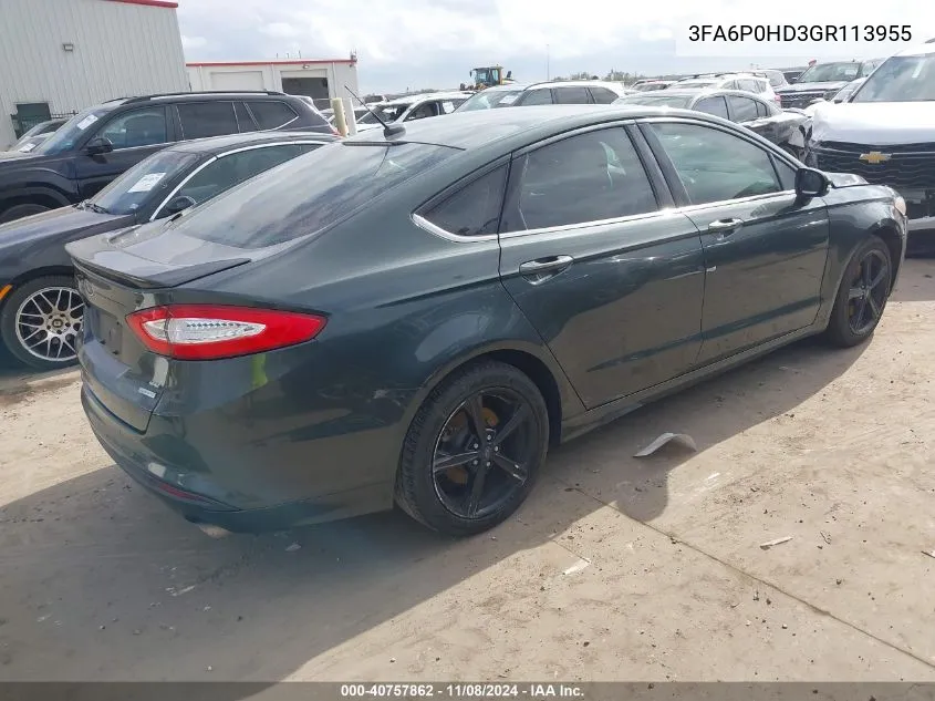 2016 Ford Fusion Se VIN: 3FA6P0HD3GR113955 Lot: 40757862