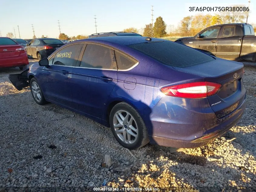 2016 Ford Fusion Se VIN: 3FA6P0H75GR380086 Lot: 40758343