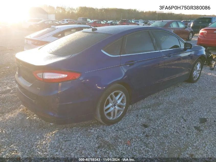 2016 Ford Fusion Se VIN: 3FA6P0H75GR380086 Lot: 40758343