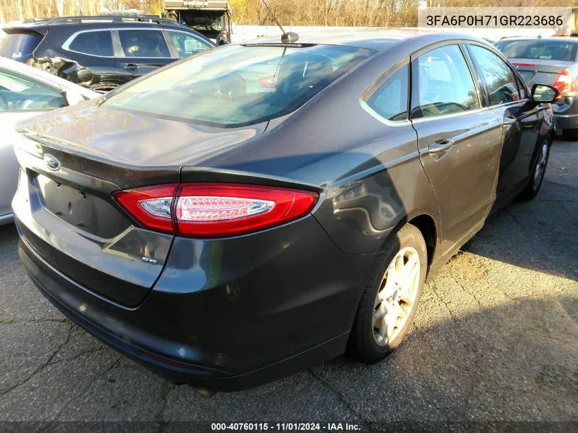 2016 Ford Fusion Se VIN: 3FA6P0H71GR223686 Lot: 40760115