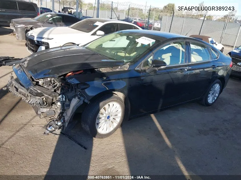 2016 Ford Fusion Hybrid Se VIN: 3FA6P0LU0GR389243 Lot: 40763951