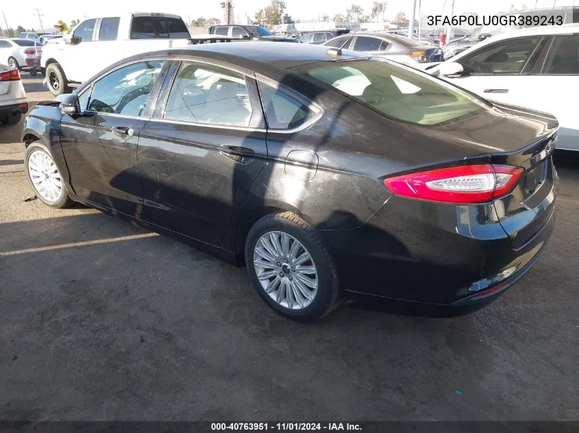 2016 Ford Fusion Hybrid Se VIN: 3FA6P0LU0GR389243 Lot: 40763951