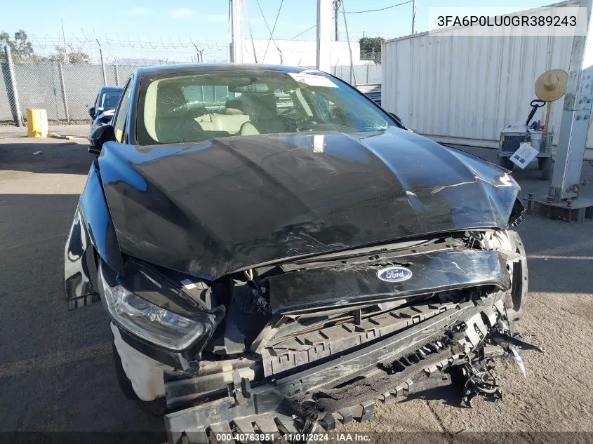 2016 Ford Fusion Hybrid Se VIN: 3FA6P0LU0GR389243 Lot: 40763951