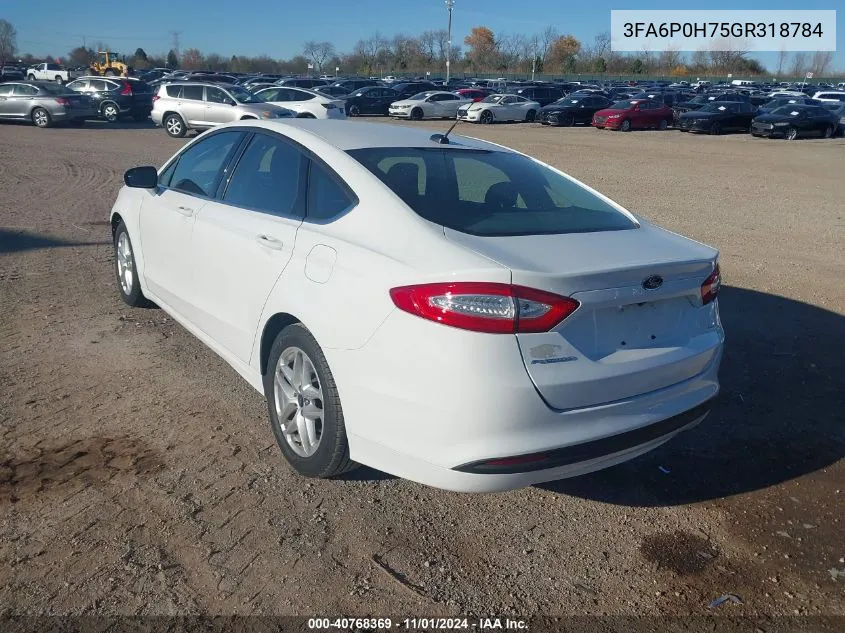 2016 Ford Fusion Se VIN: 3FA6P0H75GR318784 Lot: 40768369