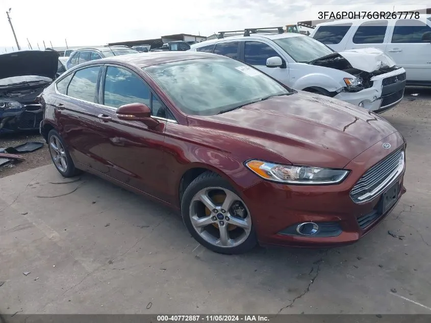 2016 Ford Fusion Se VIN: 3FA6P0H76GR267778 Lot: 40772887