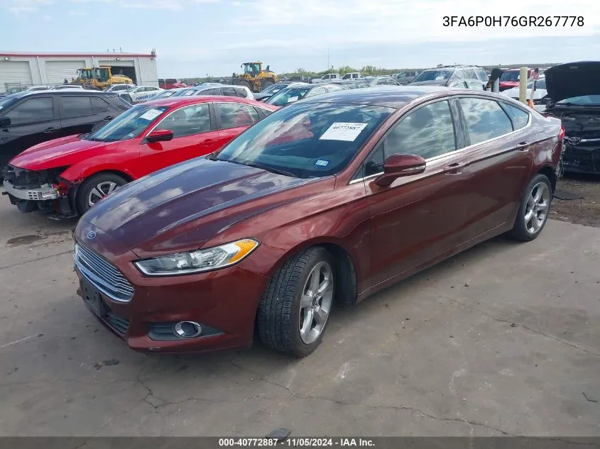 2016 Ford Fusion Se VIN: 3FA6P0H76GR267778 Lot: 40772887