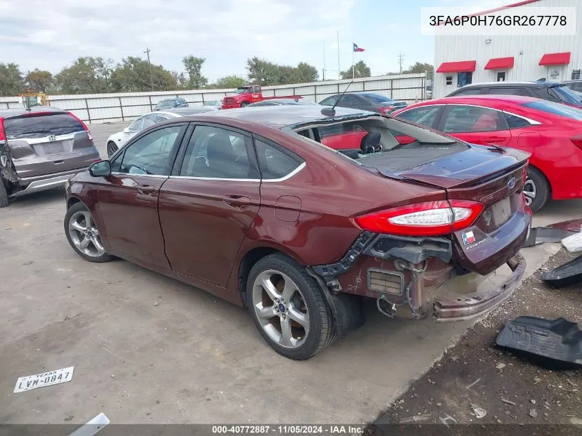 2016 Ford Fusion Se VIN: 3FA6P0H76GR267778 Lot: 40772887