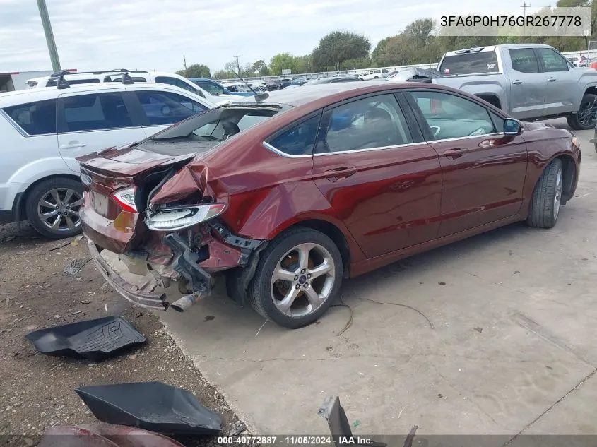 2016 Ford Fusion Se VIN: 3FA6P0H76GR267778 Lot: 40772887