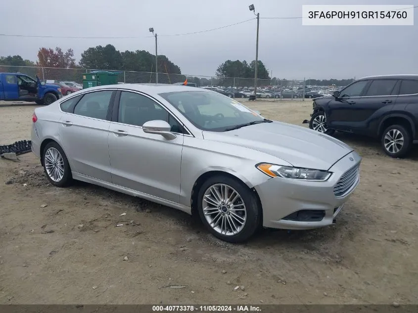 2016 Ford Fusion Se VIN: 3FA6P0H91GR154760 Lot: 40773378