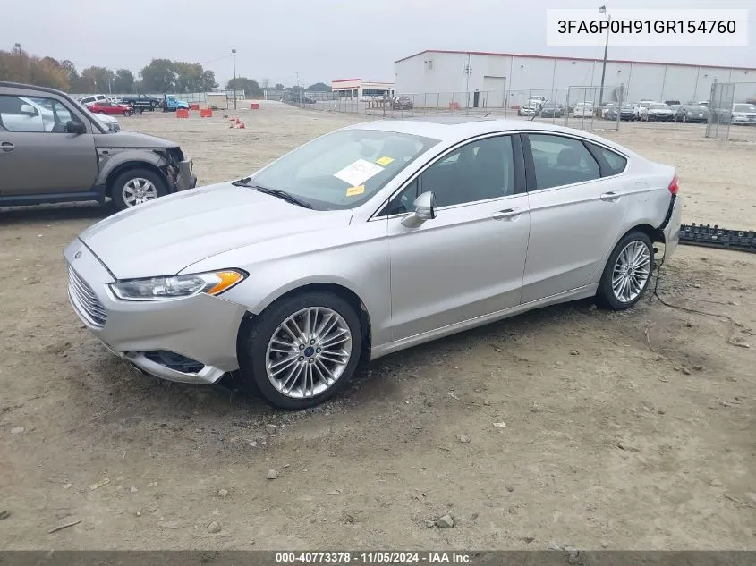 2016 Ford Fusion Se VIN: 3FA6P0H91GR154760 Lot: 40773378