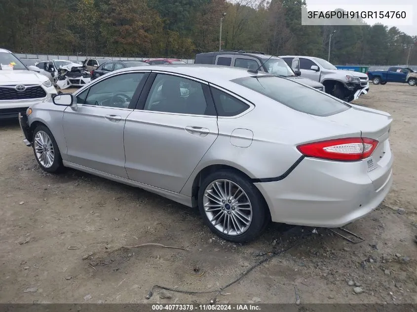 2016 Ford Fusion Se VIN: 3FA6P0H91GR154760 Lot: 40773378