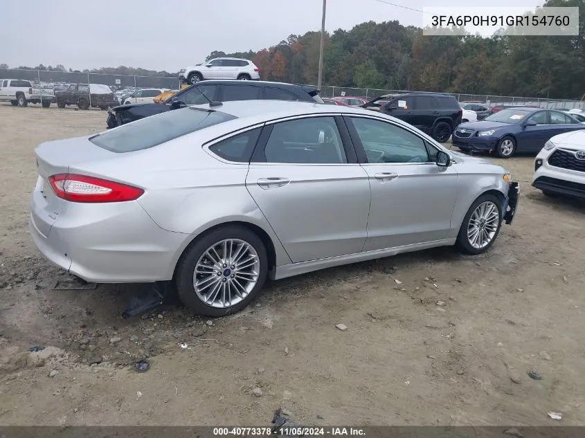 2016 Ford Fusion Se VIN: 3FA6P0H91GR154760 Lot: 40773378