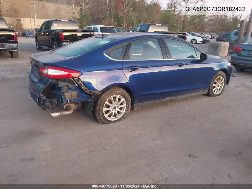 2016 Ford Fusion S VIN: 3FA6P0G73GR182432 Lot: 40778820