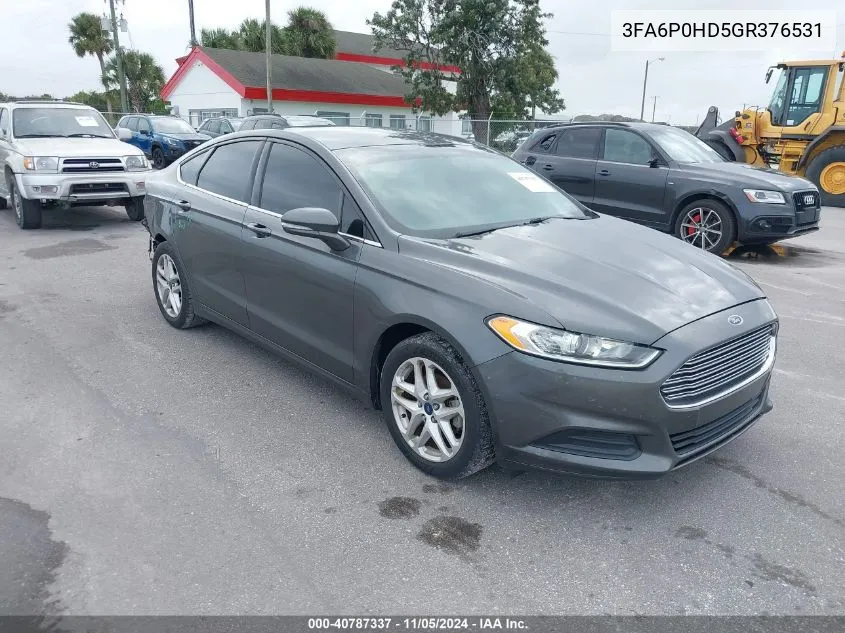 2016 Ford Fusion Se VIN: 3FA6P0HD5GR376531 Lot: 40787337