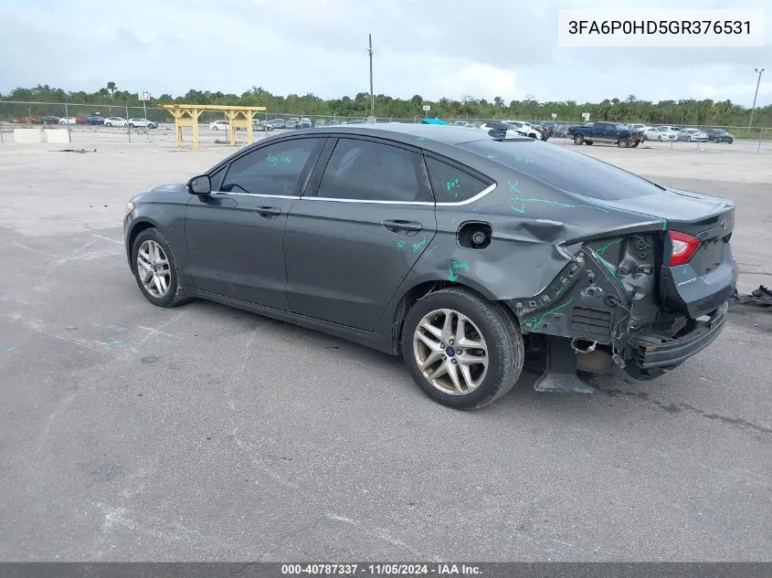 2016 Ford Fusion Se VIN: 3FA6P0HD5GR376531 Lot: 40787337