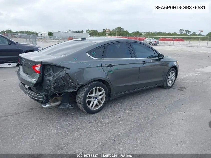 2016 Ford Fusion Se VIN: 3FA6P0HD5GR376531 Lot: 40787337