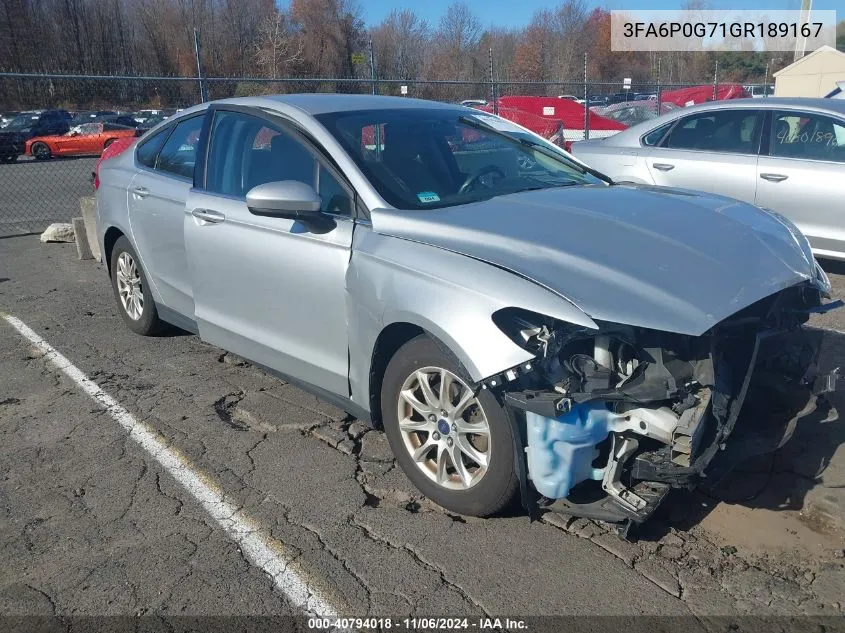 2016 Ford Fusion S VIN: 3FA6P0G71GR189167 Lot: 40794018