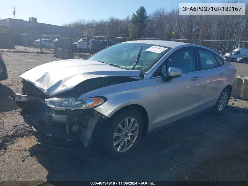 2016 Ford Fusion S VIN: 3FA6P0G71GR189167 Lot: 40794018