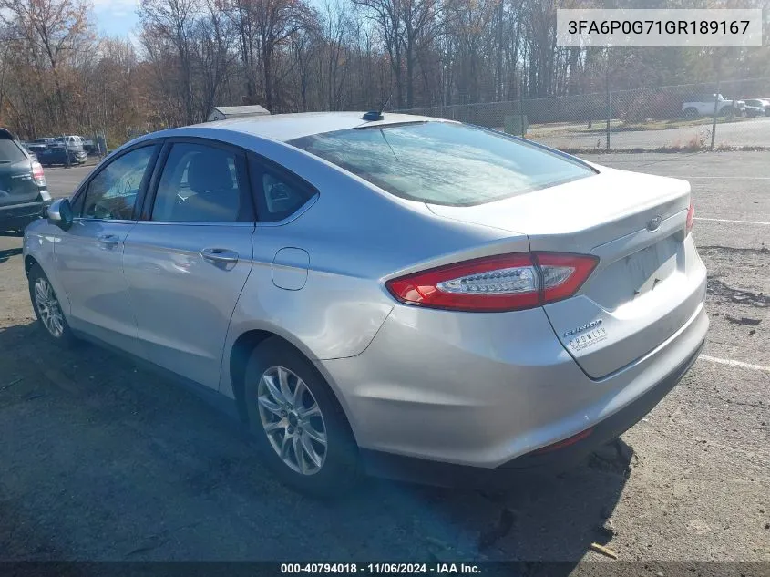 2016 Ford Fusion S VIN: 3FA6P0G71GR189167 Lot: 40794018