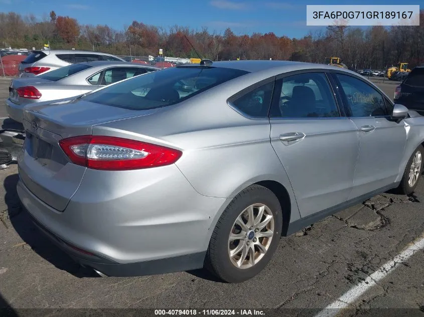 2016 Ford Fusion S VIN: 3FA6P0G71GR189167 Lot: 40794018