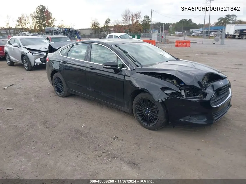 2016 Ford Fusion Se VIN: 3FA6P0HD0GR321842 Lot: 40809260