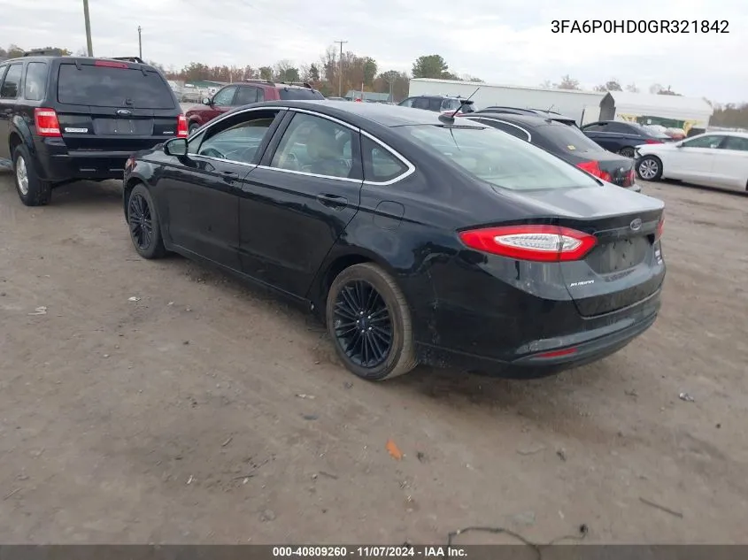 2016 Ford Fusion Se VIN: 3FA6P0HD0GR321842 Lot: 40809260