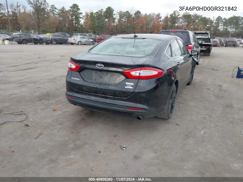 2016 Ford Fusion Se VIN: 3FA6P0HD0GR321842 Lot: 40809260