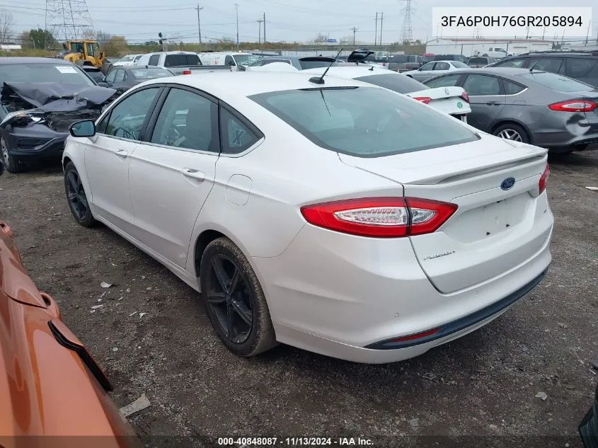 2016 Ford Fusion Se VIN: 3FA6P0H76GR205894 Lot: 40848087