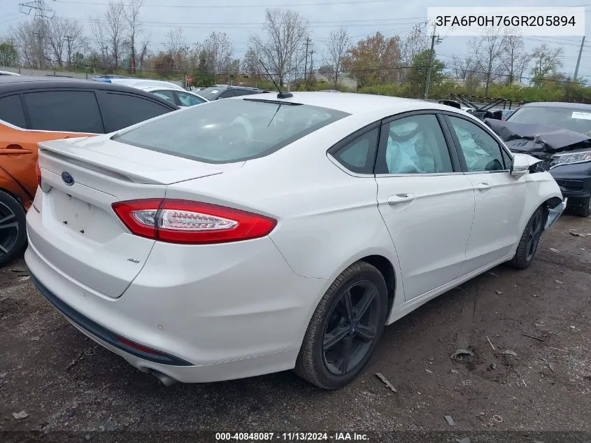 2016 Ford Fusion Se VIN: 3FA6P0H76GR205894 Lot: 40848087