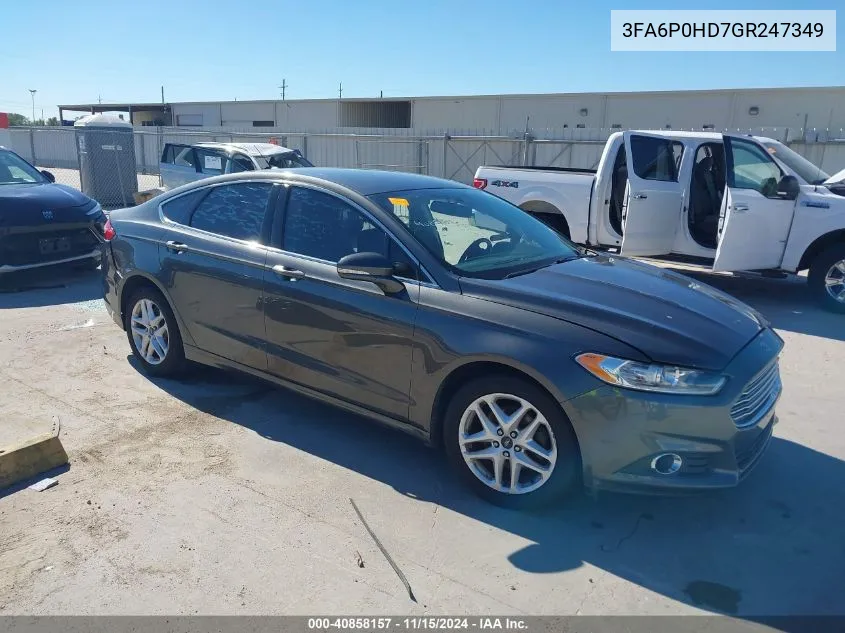 2016 Ford Fusion Se VIN: 3FA6P0HD7GR247349 Lot: 40858157