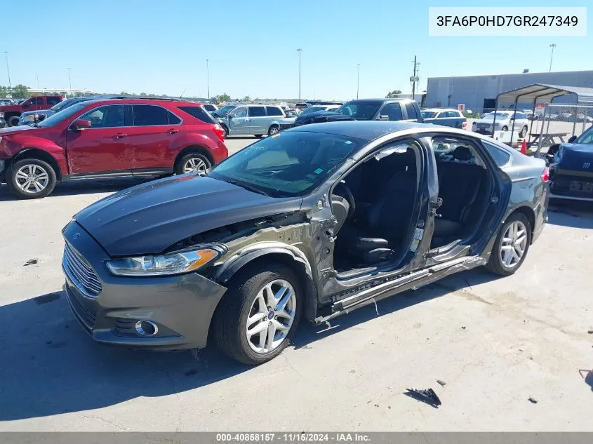 2016 Ford Fusion Se VIN: 3FA6P0HD7GR247349 Lot: 40858157