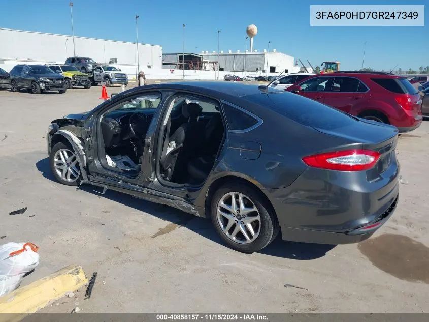 2016 Ford Fusion Se VIN: 3FA6P0HD7GR247349 Lot: 40858157