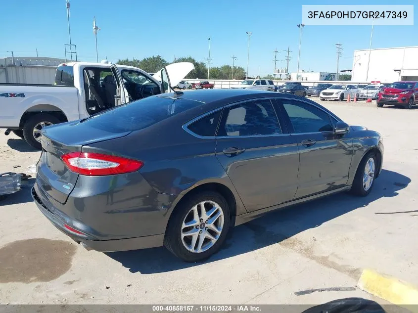 2016 Ford Fusion Se VIN: 3FA6P0HD7GR247349 Lot: 40858157