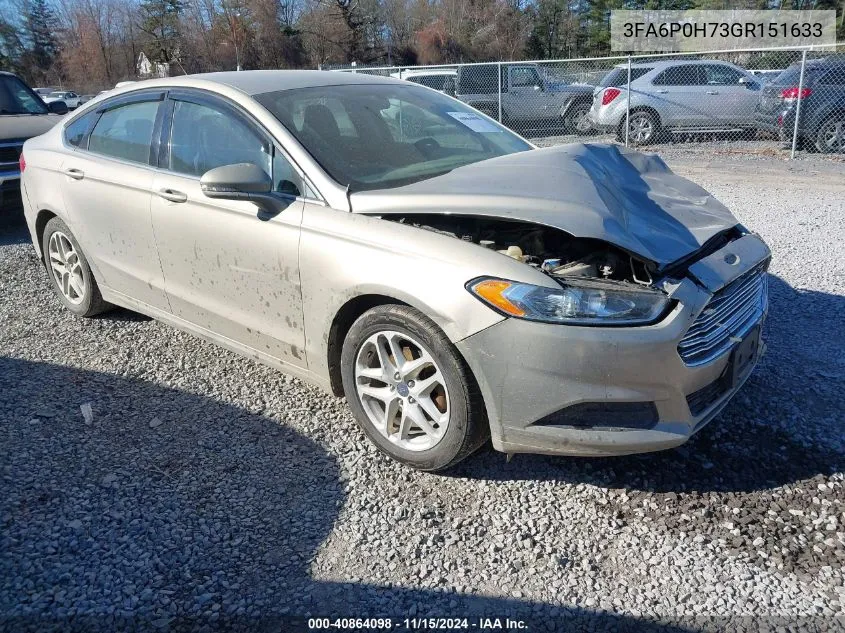 2016 Ford Fusion Se VIN: 3FA6P0H73GR151633 Lot: 40864098