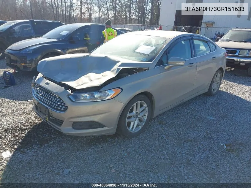 2016 Ford Fusion Se VIN: 3FA6P0H73GR151633 Lot: 40864098