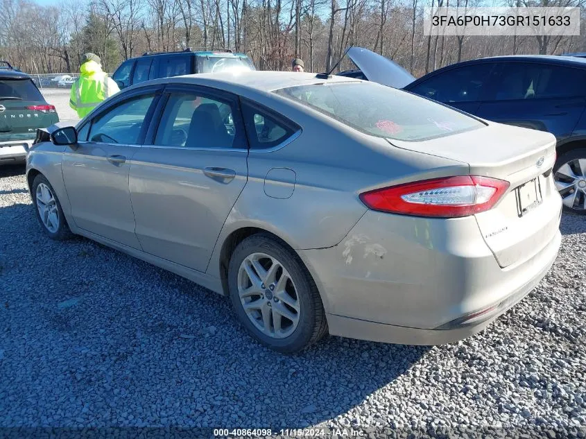 2016 Ford Fusion Se VIN: 3FA6P0H73GR151633 Lot: 40864098