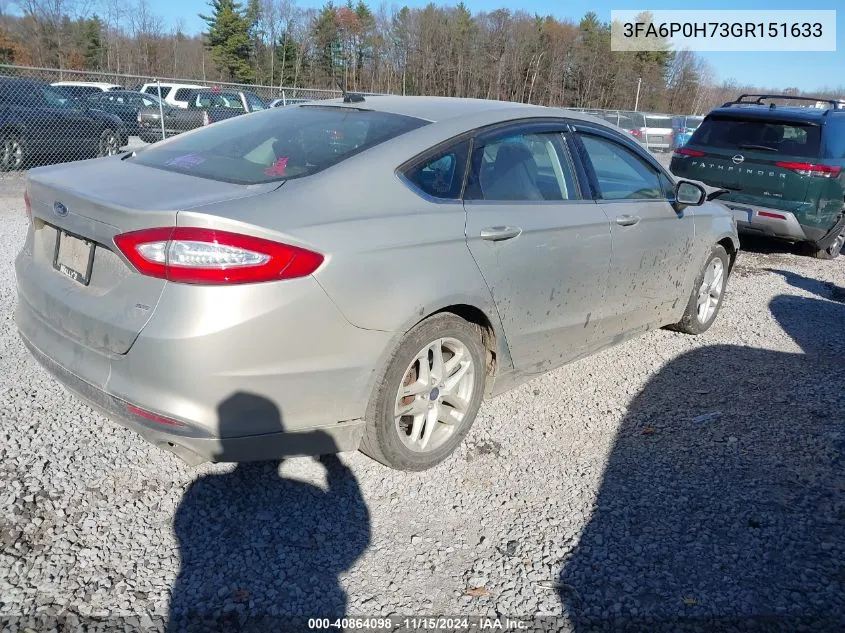 2016 Ford Fusion Se VIN: 3FA6P0H73GR151633 Lot: 40864098