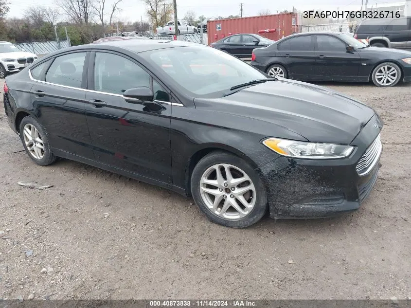 2016 Ford Fusion Se VIN: 3FA6P0H76GR326716 Lot: 40873838