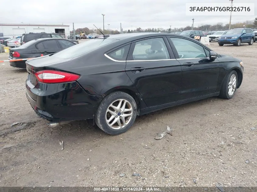 2016 Ford Fusion Se VIN: 3FA6P0H76GR326716 Lot: 40873838