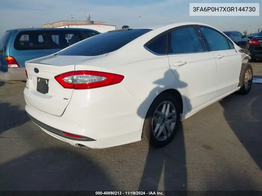 2016 Ford Fusion Se VIN: 3FA6P0H7XGR144730 Lot: 40890213