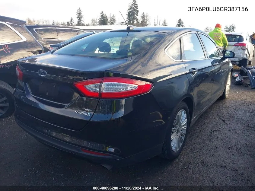 2016 Ford Fusion Hybrid Se VIN: 3FA6P0LU6GR387156 Lot: 40896280