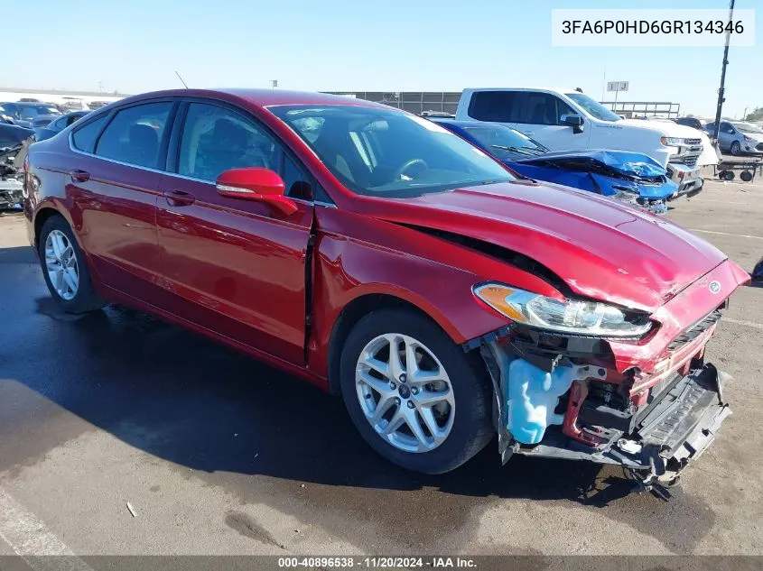 2016 Ford Fusion Se VIN: 3FA6P0HD6GR134346 Lot: 40896538