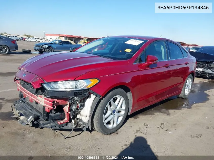 2016 Ford Fusion Se VIN: 3FA6P0HD6GR134346 Lot: 40896538