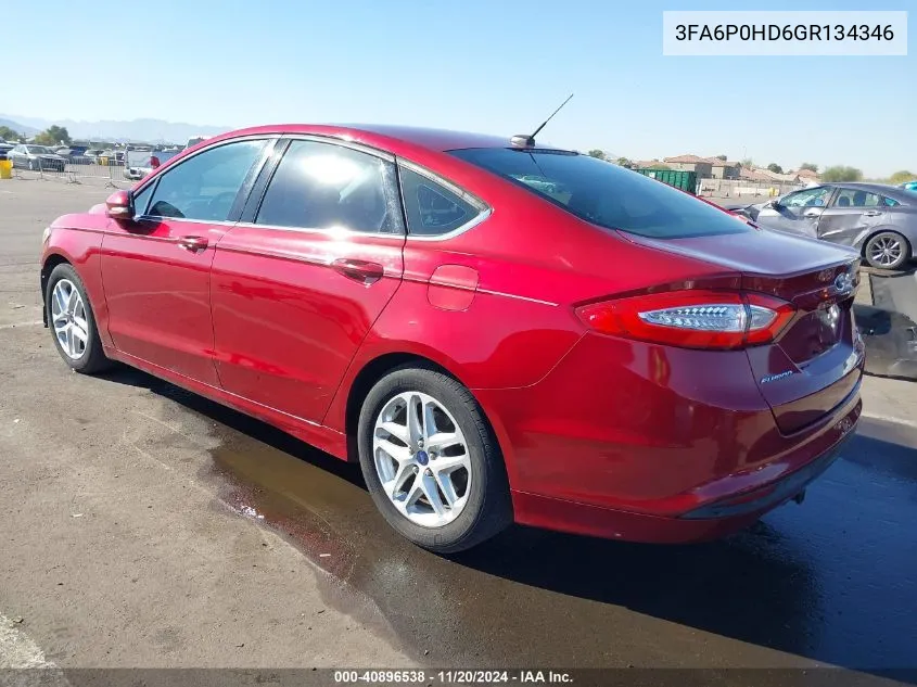 2016 Ford Fusion Se VIN: 3FA6P0HD6GR134346 Lot: 40896538