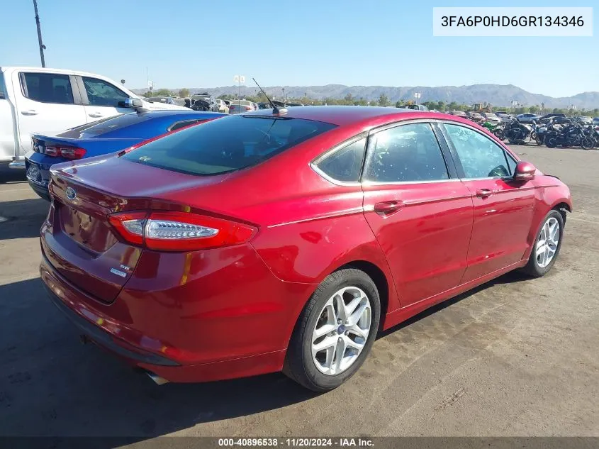 2016 Ford Fusion Se VIN: 3FA6P0HD6GR134346 Lot: 40896538