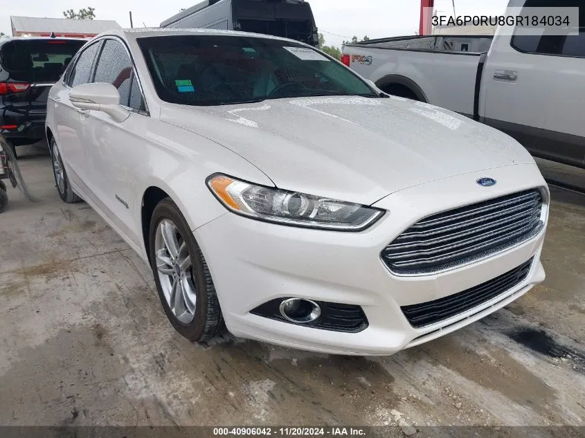 2016 Ford Fusion Hybrid Titanium VIN: 3FA6P0RU8GR184034 Lot: 40906042